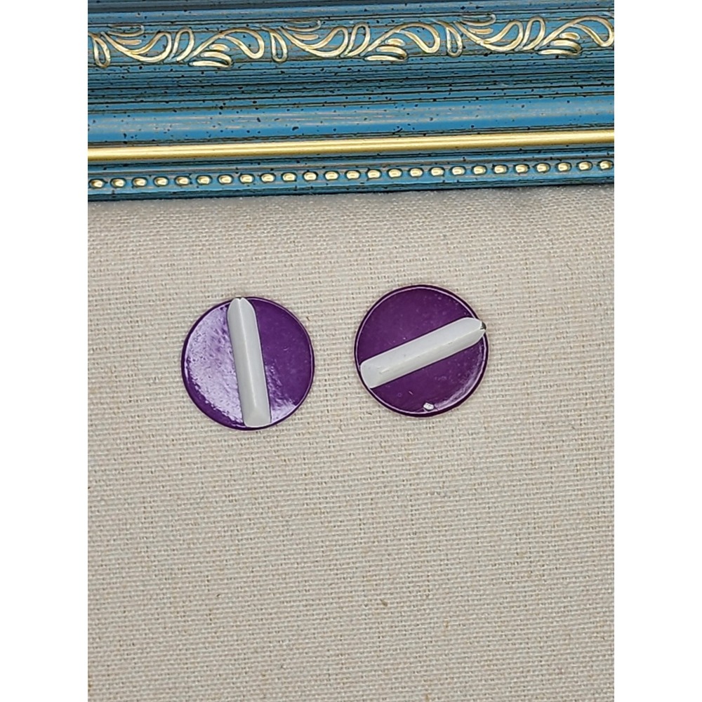 85 Yr Old Arthur Pepper Signed Metal Earrings Purple & White Art Deco FREE $HIP!